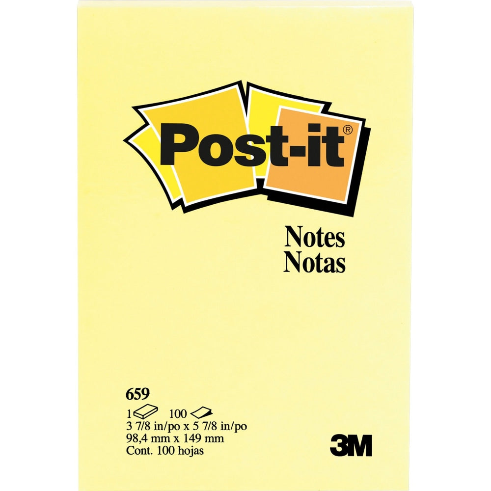 Post-it Notes Original Notepads - 4in x 6in - Rectangle - 100 Sheets per Pad - Unruled - Canary Yellow - Paper - Self-adhesive, Repositionable - 24 / Bundle