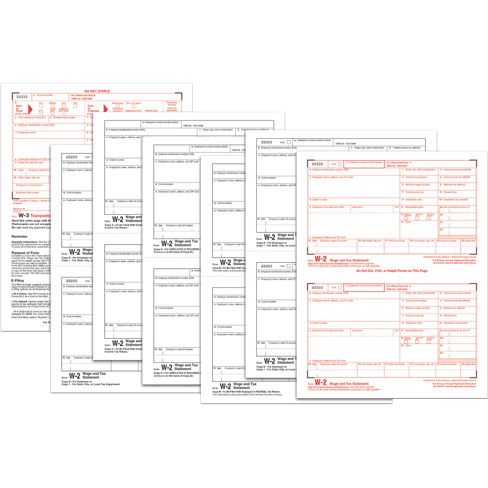 TOPS Laser W-2 Forms Kits, 5 1/2in x 8 1/2in,  6-Part, White, Pack Of 50