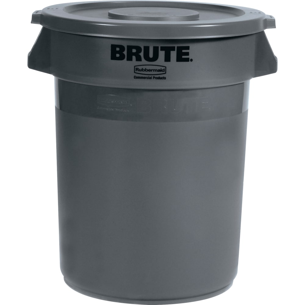 Rubbermaid Commercial Brute 32-Gallon Container Flat Lids - Round - Plastic - 6 / Carton - Gray