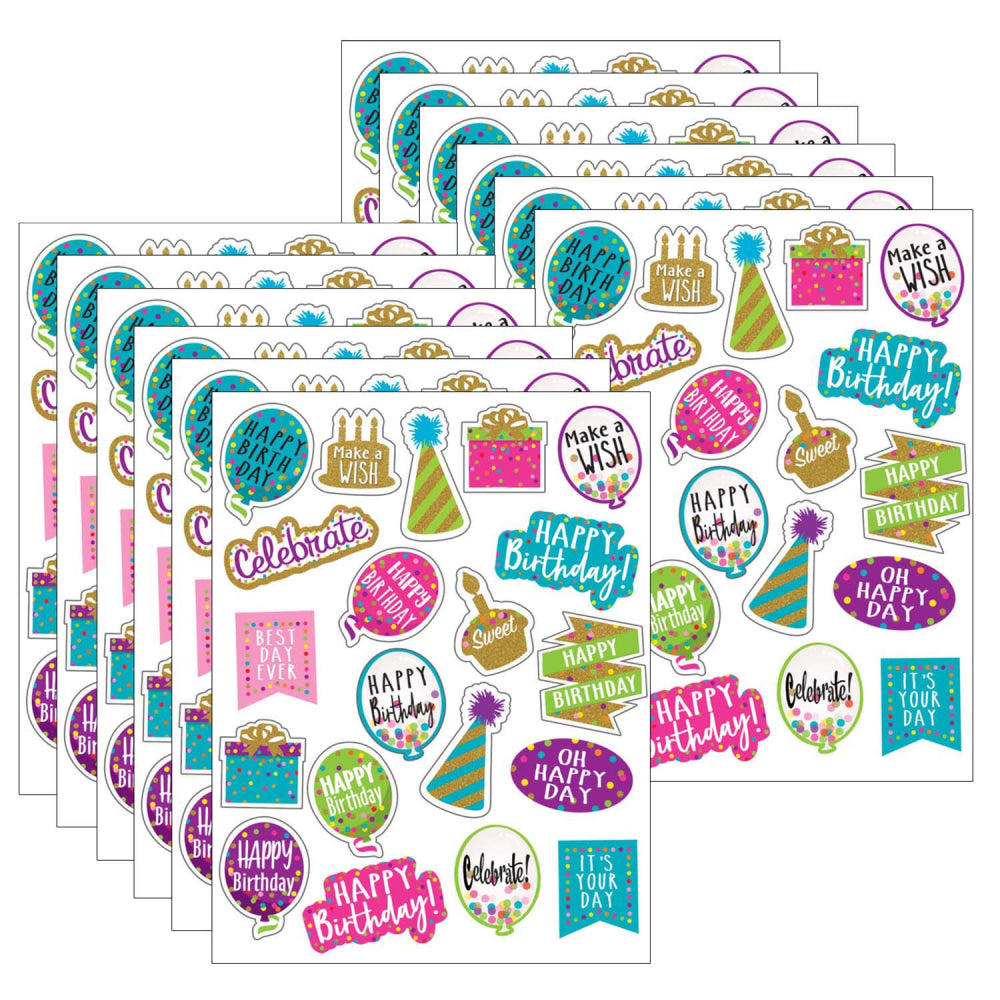 Teacher Created Resources Stickers, Confetti Happy Birthday, 120 Stickers Per Pack, Set Of 12 Packs