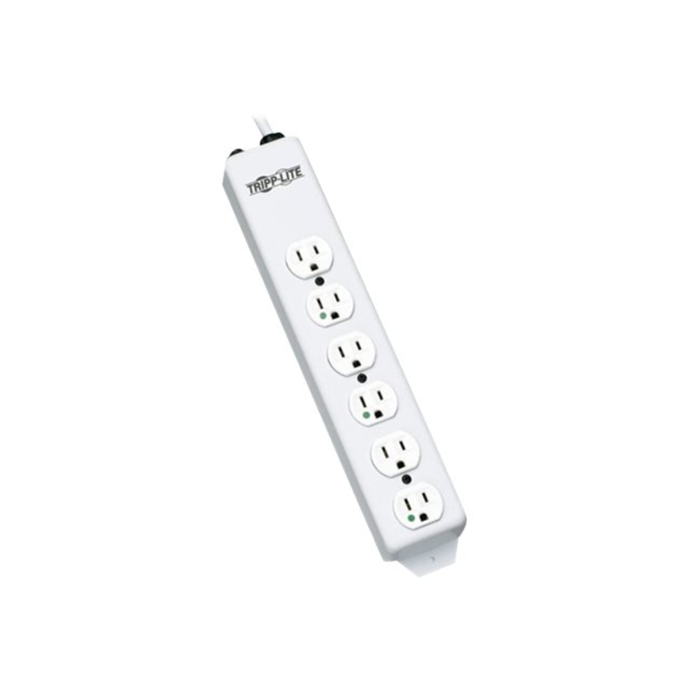 Tripp Lite Safe-IT Power Strip Hospital Medical Antimicrobial 120V 5-15R-HG 6 Outlet 15ft Cord Metal - Power distribution strip - 15 A - AC 120 V - input: NEMA 5-15 - output connectors: 6 (NEMA 5-15) - 15 ft cord - white