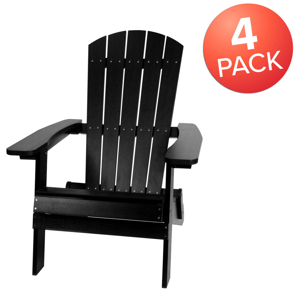 Flash Furniture Charlestown All-Weather Poly Resin Folding Adirondack Chairs, Black, Set Of 4 Chairs