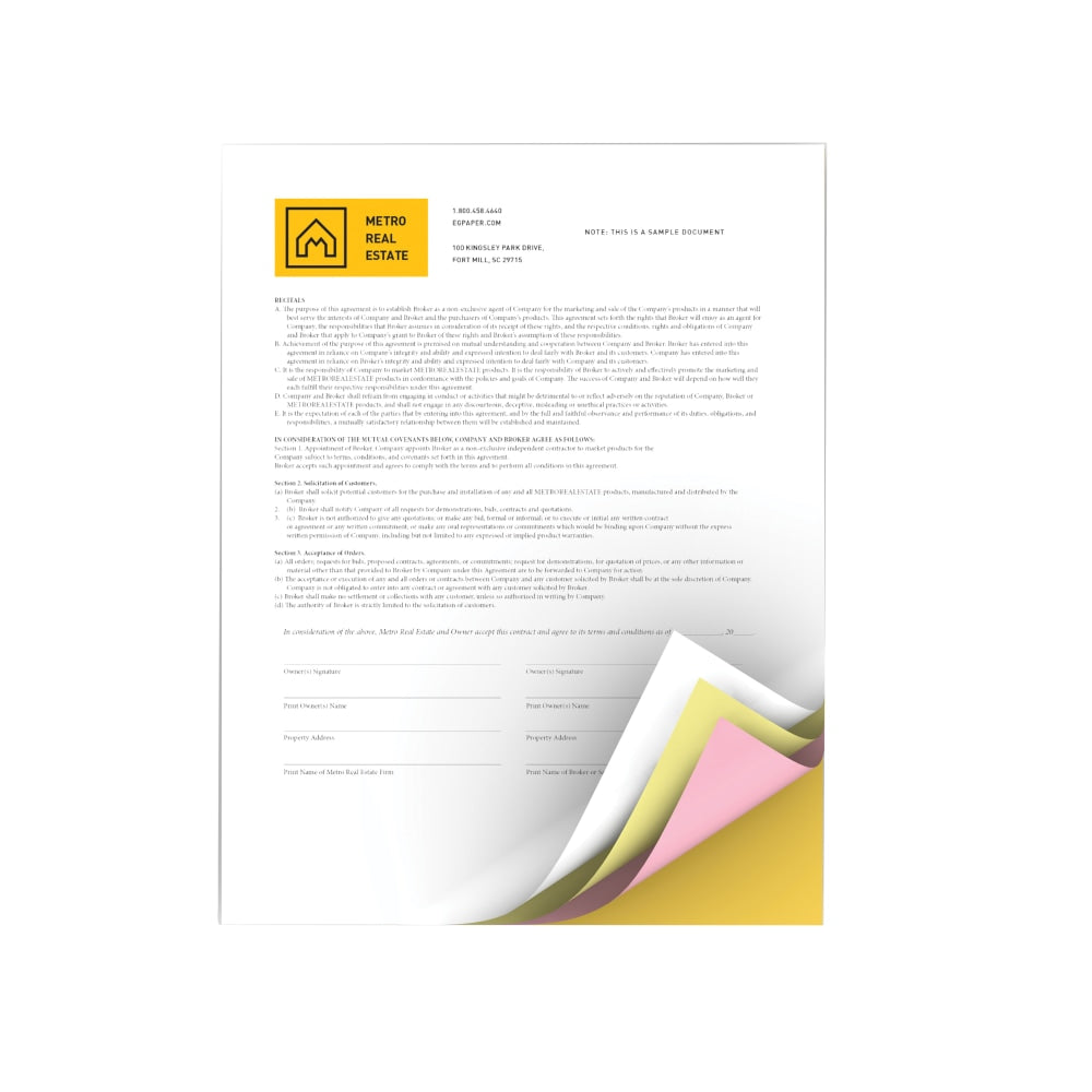 Xerox Revolution Premium Digital Carbonless Laser Paper, 4-Part Straight, White/Canary/Pink/Goldenrod, Letter Size (8 1/2in x 11in), 1250 Sets Total, 125 Sets Per Ream, Case Of 10 Reams, 20 Lb, 92 Brightness