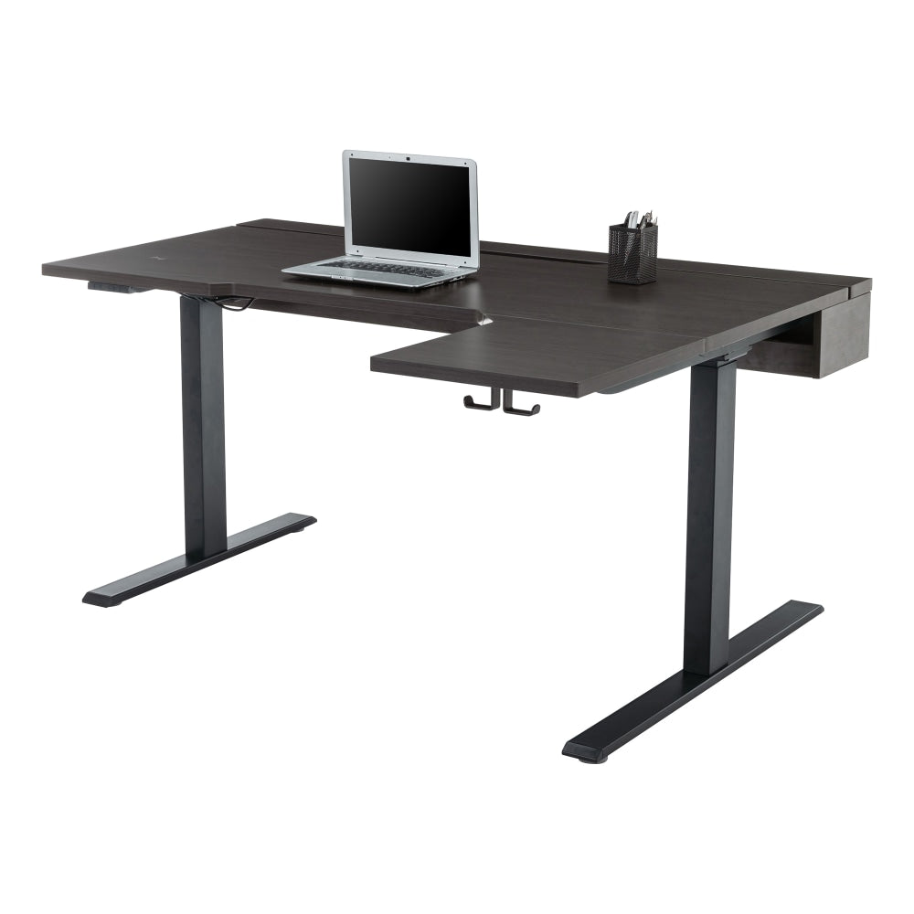 Realspace Koru Electric 59inW L-Shaped Height-Adjustable Standing Desk with Integrated Power & Charging, Espresso Oak