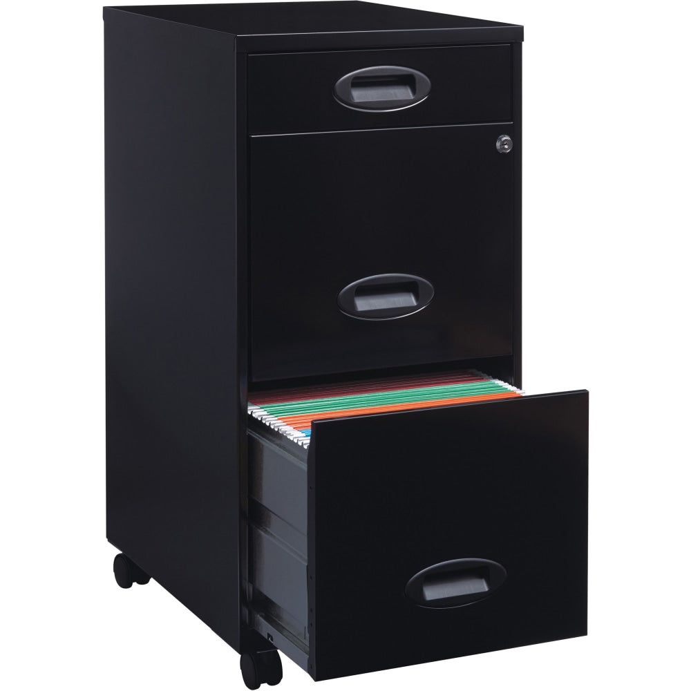 LYS SOHO File Cabinet - 14.3in x 18in x 29.5in - 3 x Drawer(s) for File, Accessories, Document - Letter - Vertical - Storage Drawer, Locking Drawer, Recessed Handle, Glide Suspension, Casters - Black - Baked Enamel - Steel - Recycled