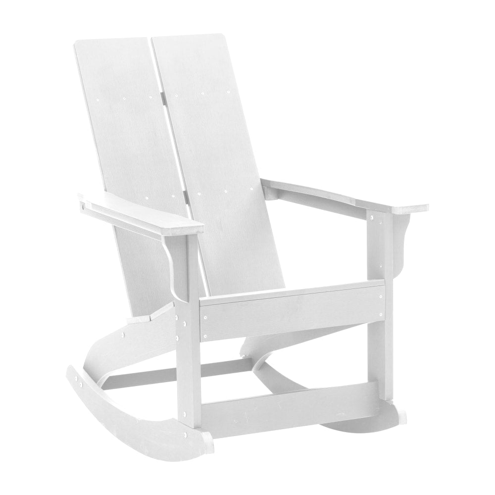 Flash Furniture Finn Modern Commercial Grade All-Weather 2-Slat Poly Resin Wood Rocking Adirondack Chair, White