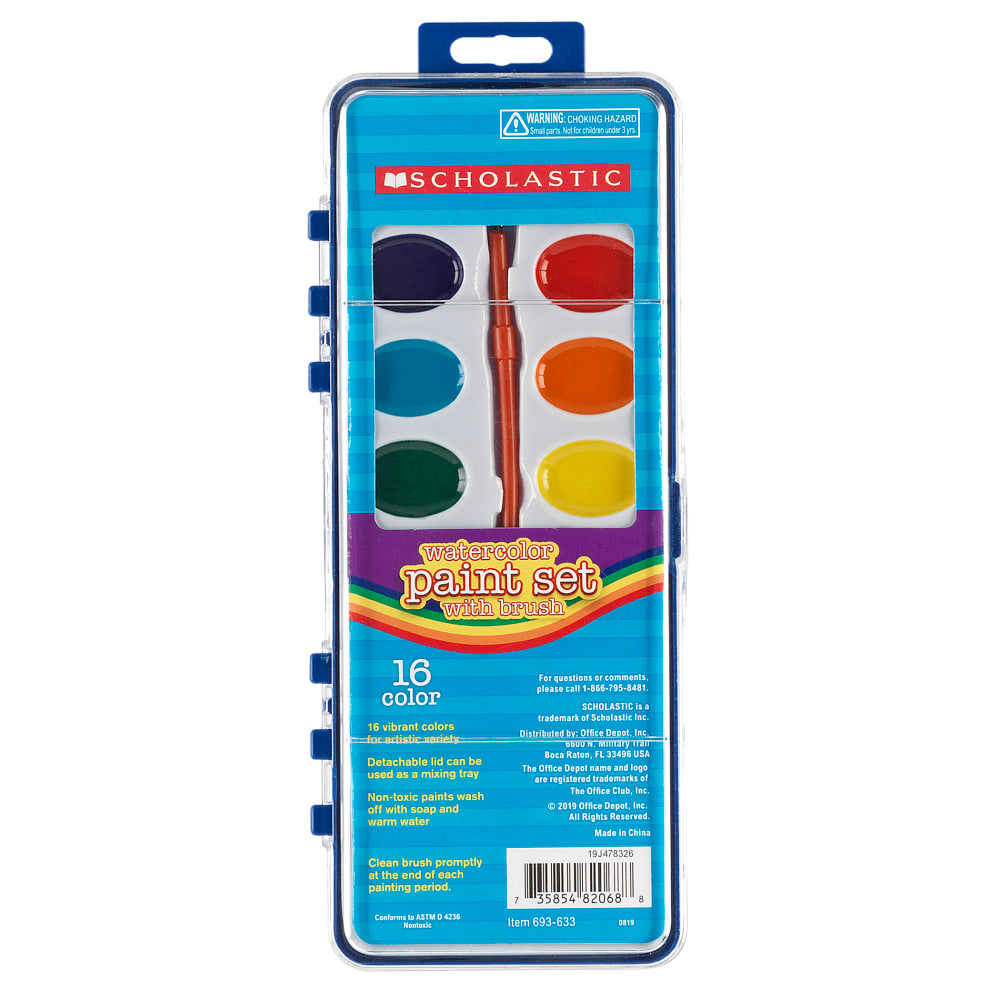 Scholastic 16-Color Watercolor Paint Set With Brush