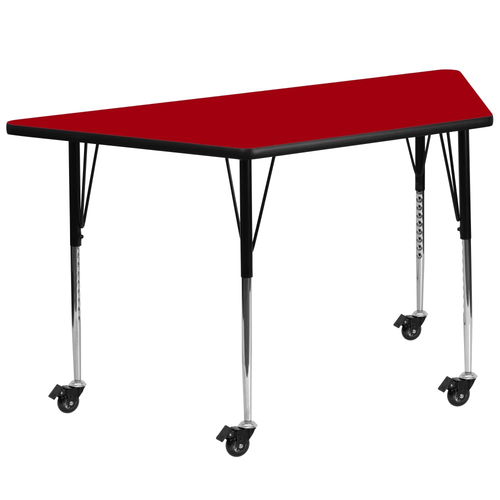 Flash Furniture Mobile Trapezoid Thermal Laminate Activity Table With Standard Height-Adjustable Legs, 30-3/8inH x 29inW x 57inD, Red