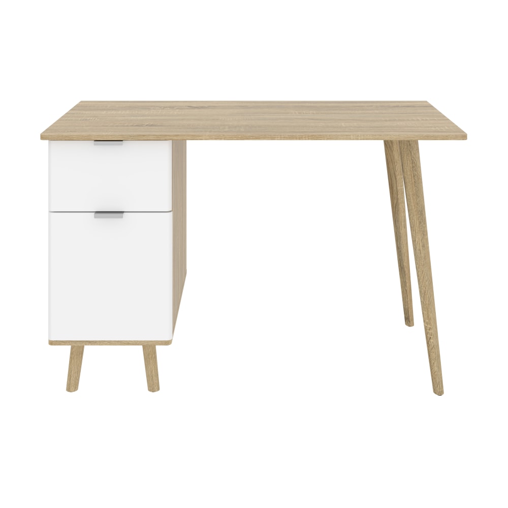 Bestar Procyon 48inW Small Computer Desk, Modern Oak/UV White