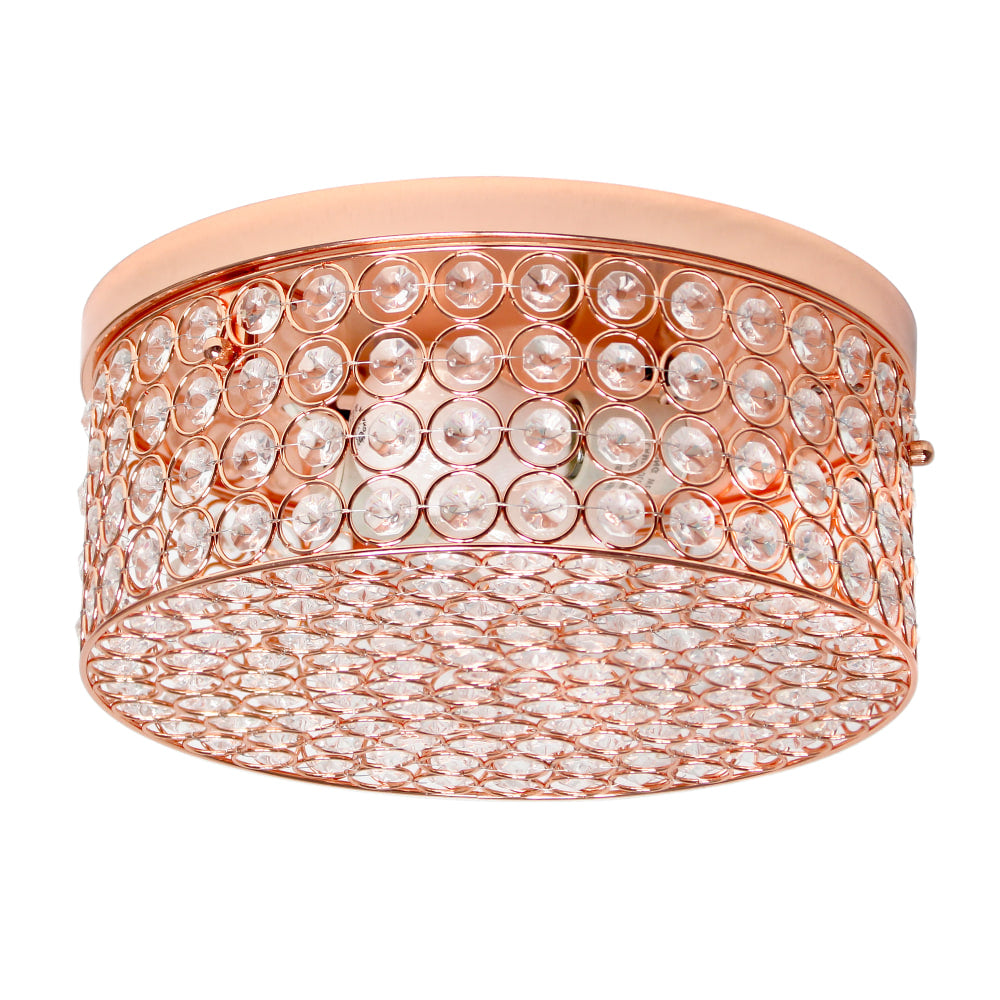 Elegant Designs Elipse Crystal 2-Light Round Flush-Mount Ceiling Fixture, 12inW, Rose Gold