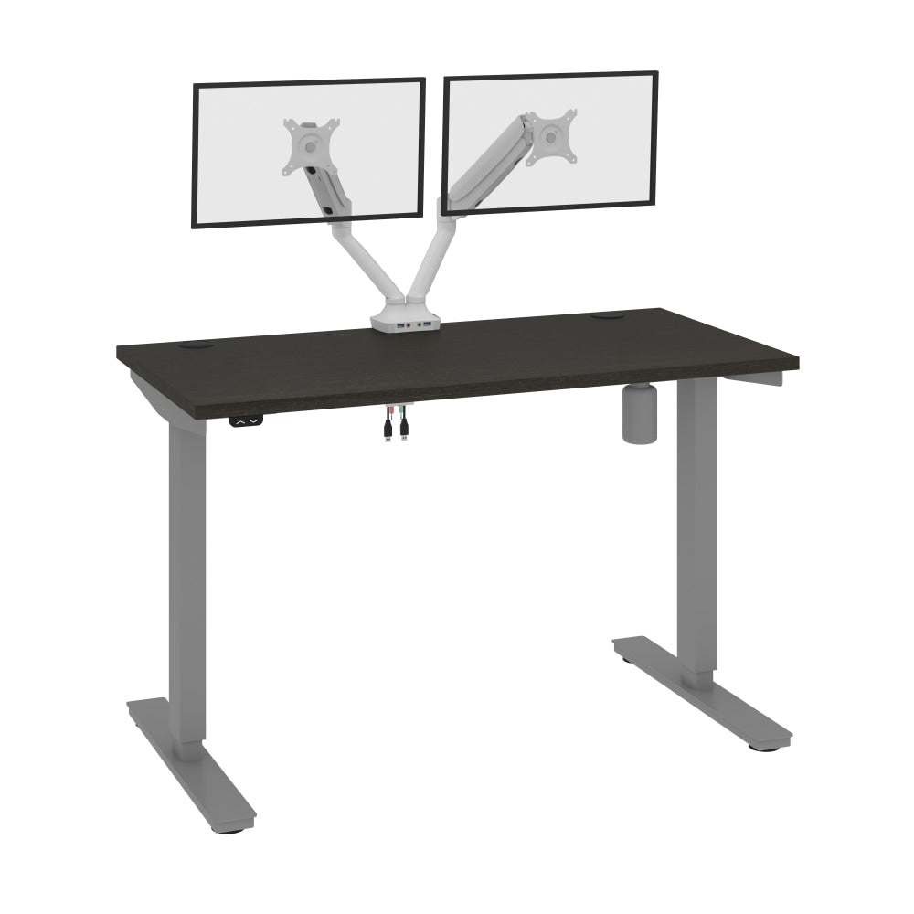 Bestar Upstand Electric 48inW Standing Desk With Dual Monitor Arm, Deep Gray