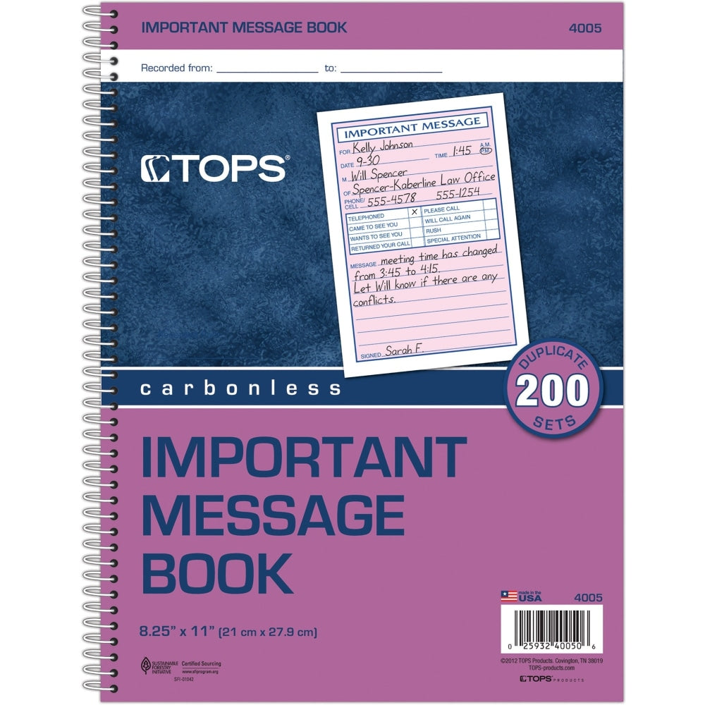 TOPS Important Spiral Message Book