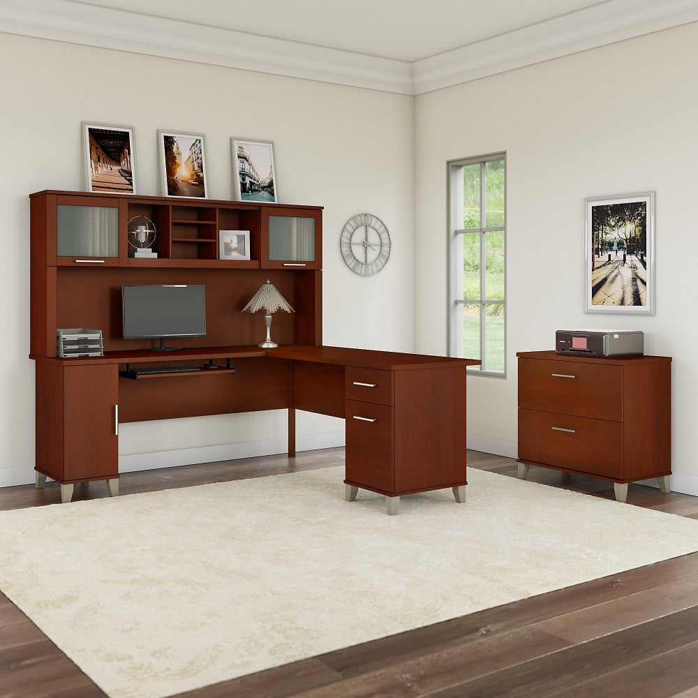 Bush Furniture Somerset L Shaped Desk With Hutch And Lateral File Cabinet, 72inW, Hansen Cherry, Standard Delivery