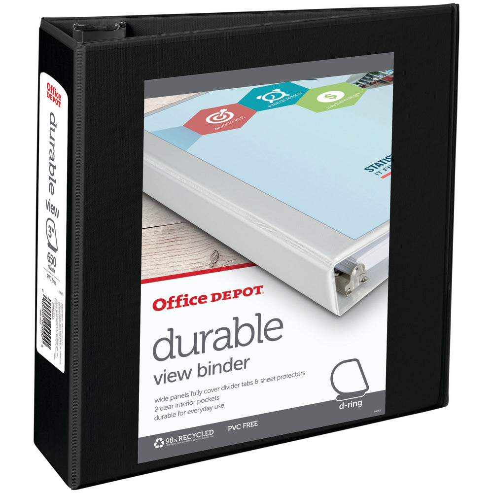 Office Depot Brand Durable View 3-Ring Binder, 3in Slant Rings, Black