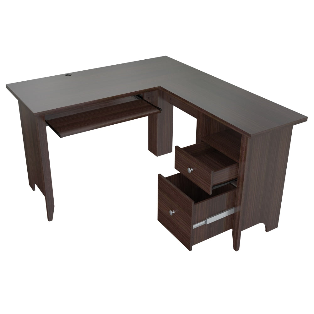 Inval Contemporary 60inW L-Shaped Corner Desk Workstation, Espresso