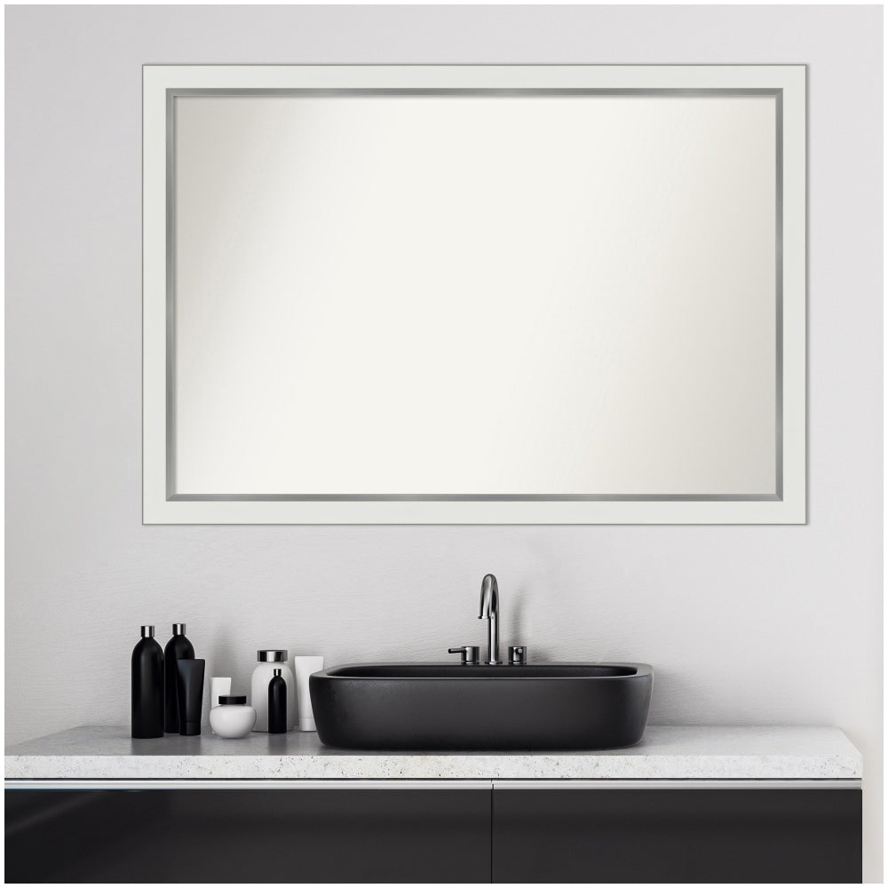 Amanti Art Narrow Non-Beveled Rectangle Framed Bathroom Wall Mirror, 27in x 39in, Eva White Silver