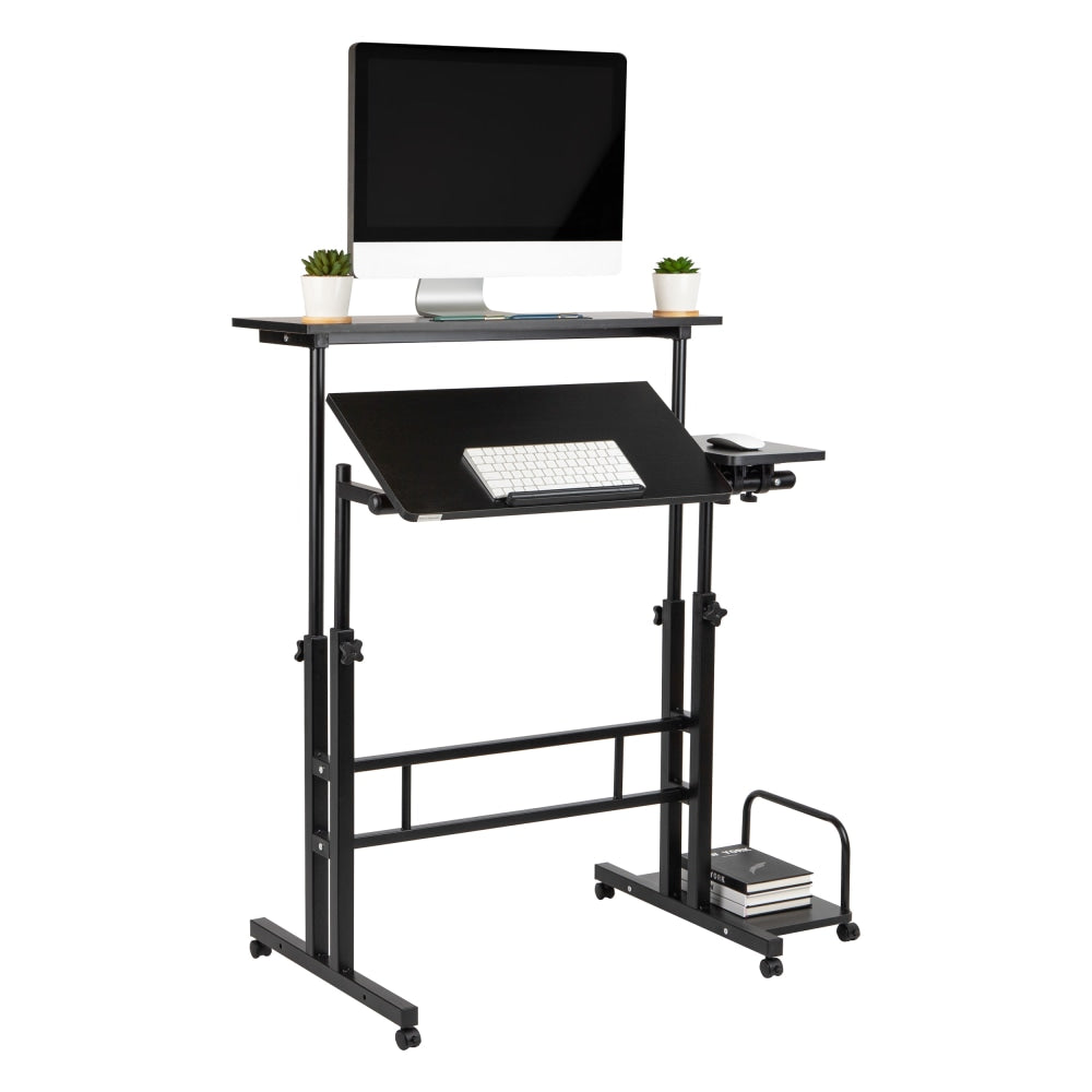 Mind Reader Mobile 21.25inW Height Adjustable Mobile Sit/Stand Desk, Black