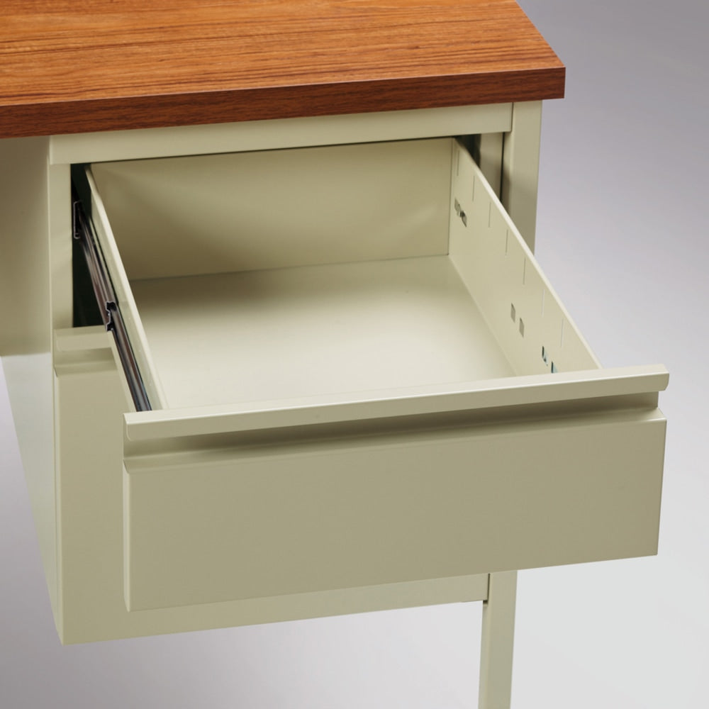 Lorell Fortress 66inW Steel Pedestal Computer Desk, Right-Hand, Oak/Putty