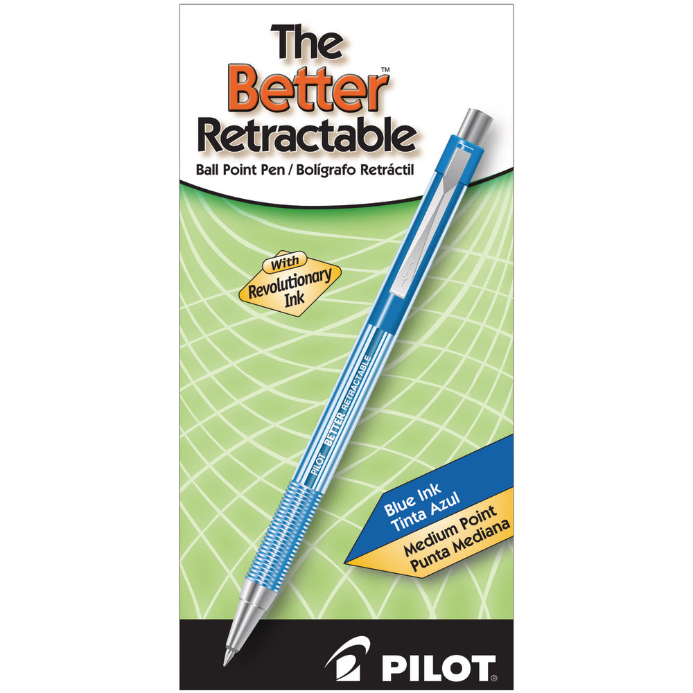 Pilot Better Retractable Ballpoint Pens, Medium Point, 1.0 mm, Translucent Blue Barrel, Blue Ink, Pack Of 12