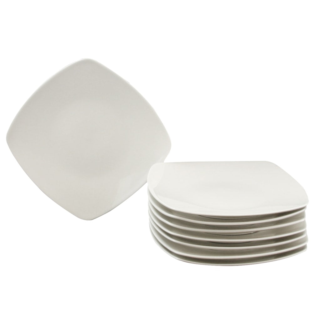 Gibson Zen Buffetware Ceramic Square Dinner Plates, 10-3/4in, White, Pack Of 8 Dinner Plates