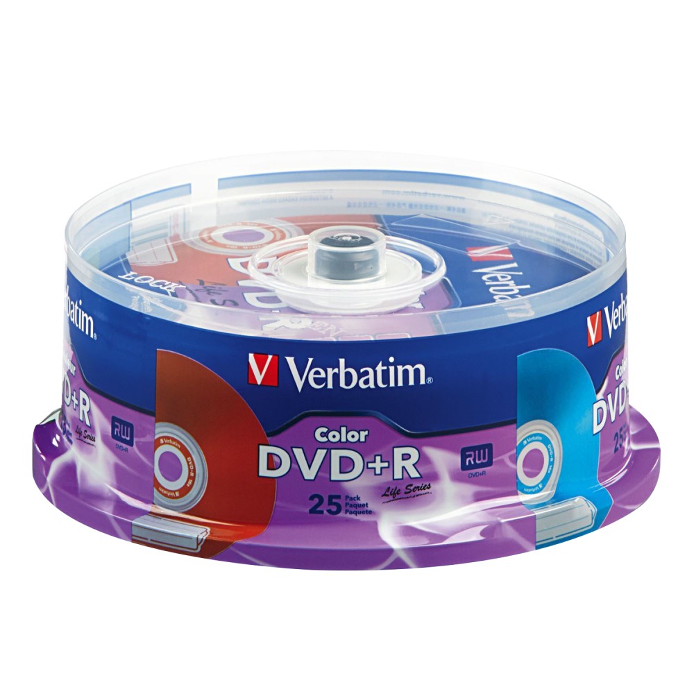 Verbatim Life Series DVD+R Spindle, Vibrant Color, Pack Of 25