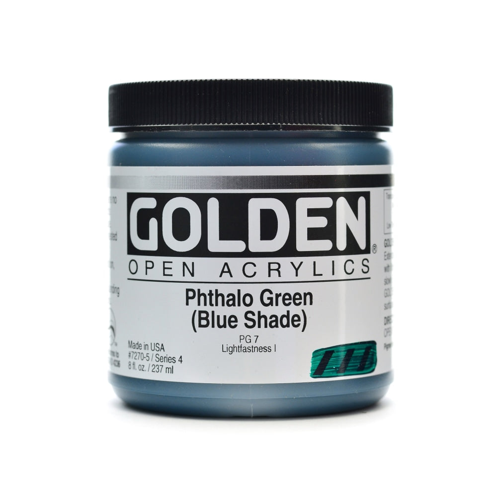 Golden OPEN Acrylic Paint, 8 Oz Jar, Phthalo Green (Blue Shade)