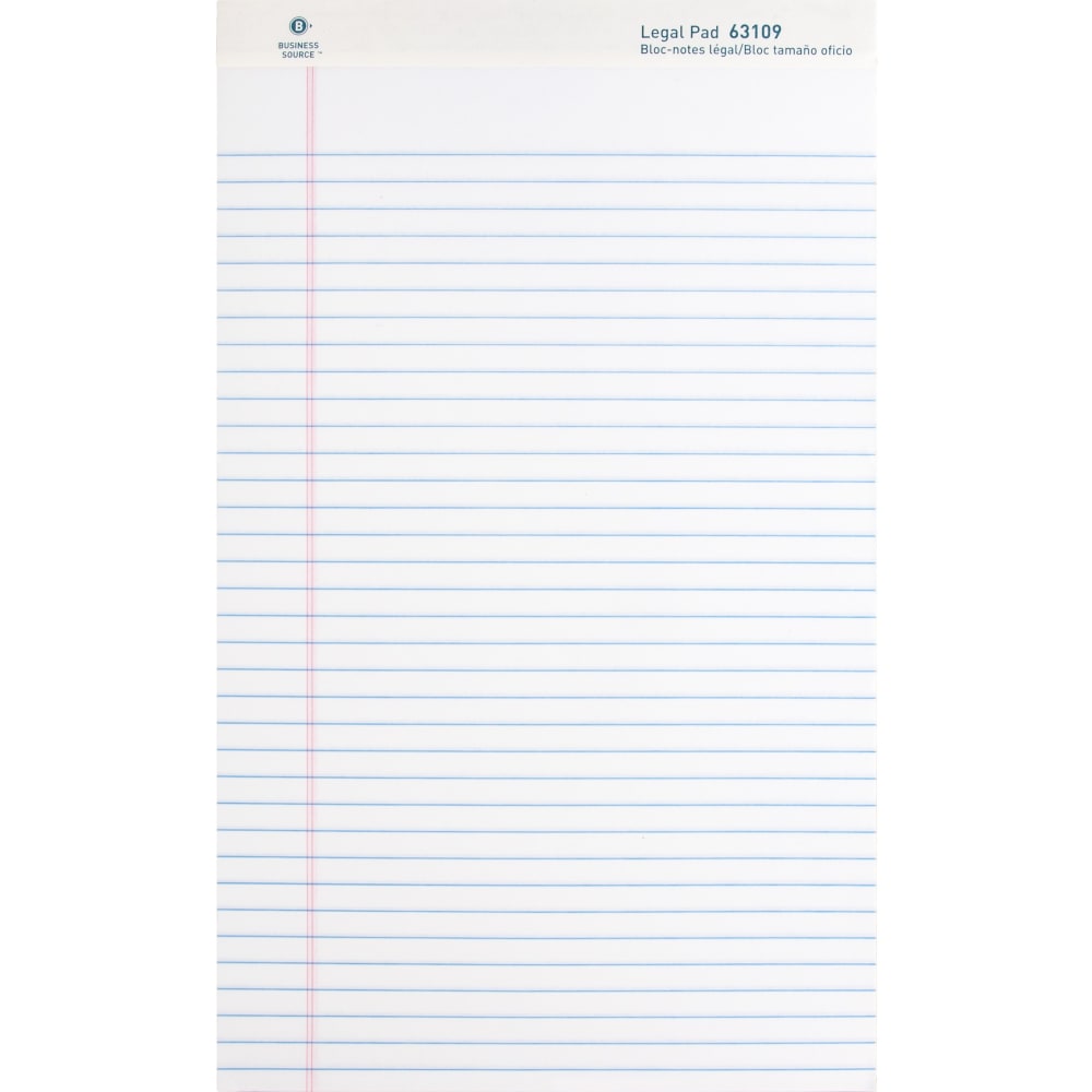 Business Source Writing Pads - 50 Sheets - 0.34in Ruled - 16 lb Basis Weight - Legal - 8 1/2in x 14in - White Paper - Micro Perforated, Easy Tear, Sturdy Back - 1 Dozen