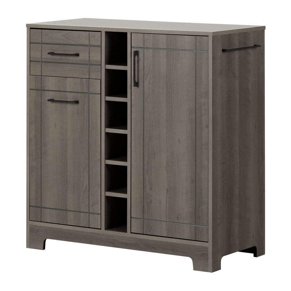 South Shore Vietti 12-Bottle Bar Cabinet With Bottle Storage, 36-1/4inH x 34-1/4inW x 16-3/4inD, Gray Maple