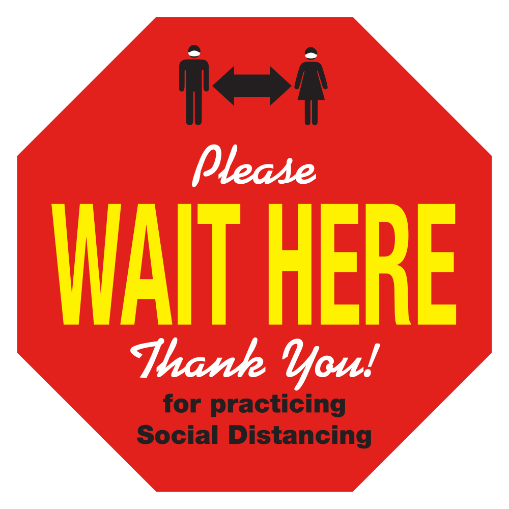 Alliance Please Wait Here Social Distancing Floor Decals, 12in Octagon, Red, Pack Of 25 Decals