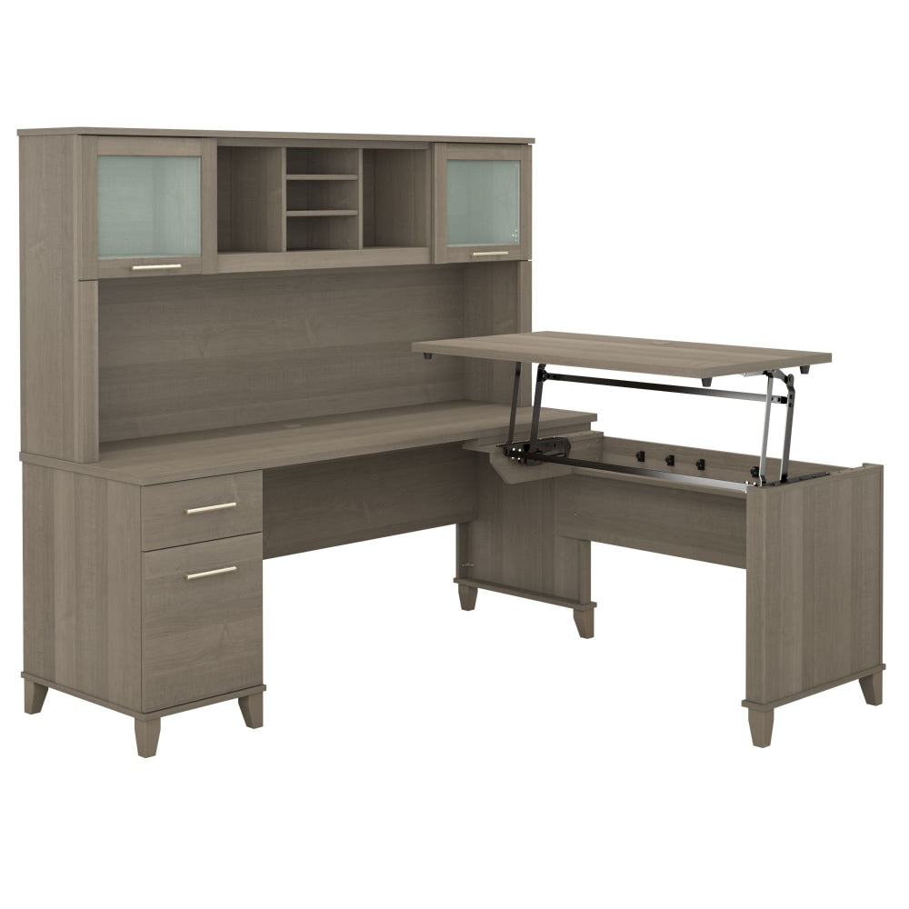 Bush Furniture Somerset 3 Position Sit to Stand L Shaped Desk With Hutch, 72inW, Ash Gray, Standard Delivery