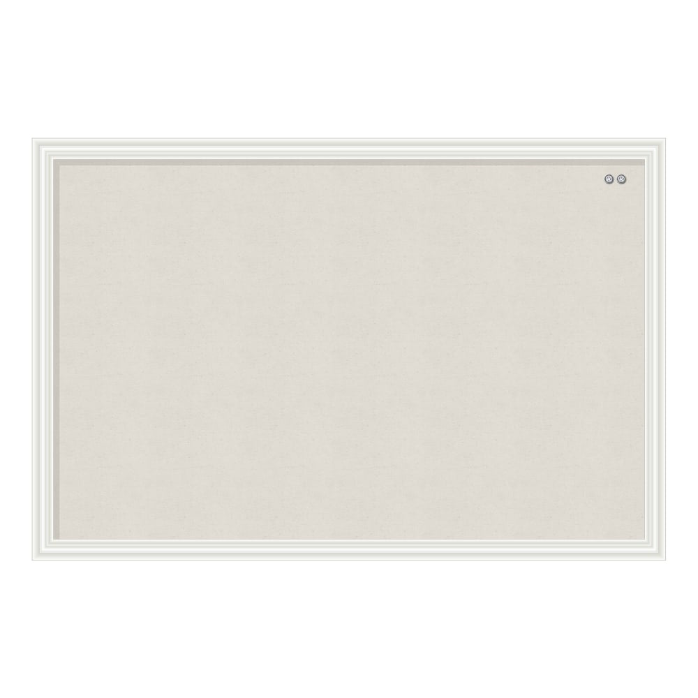 U Brands Linen Bulletin Board, 30in X 20in, White Wood Frame