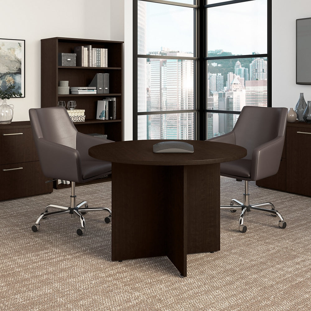 Bush Business Furniture Round Conference Table with Wood Base, 42inW, Mocha Cherry, Standard Delivery