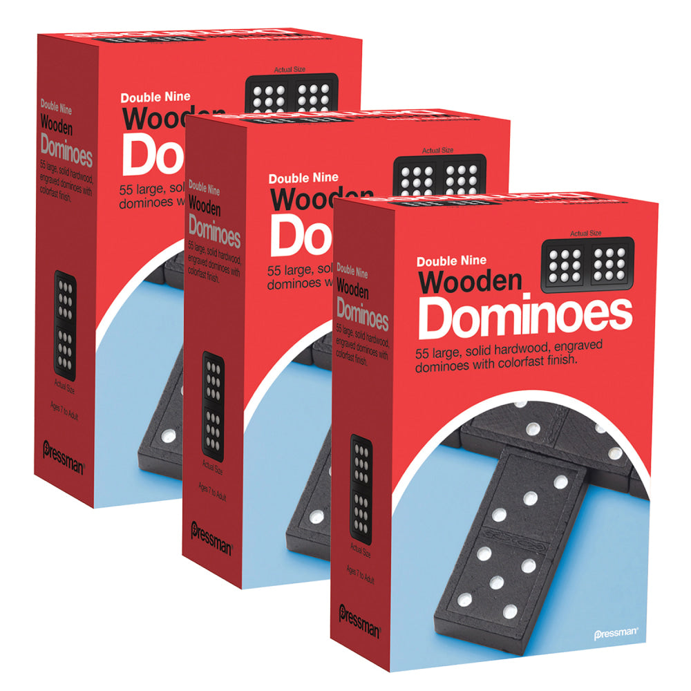 Pressman Toys Double Nine Wooden Dominoes Games, Grade 2 to 12, Pack Of 3 Games