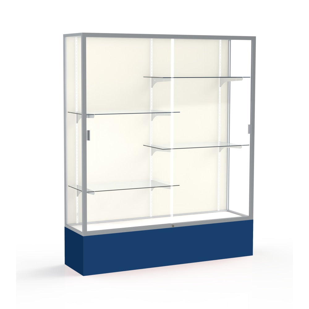 Waddell Spirit 4-Shelf Floor Display Case, 72inH x 60inW x 16inD, Navy Base/Satin Finish