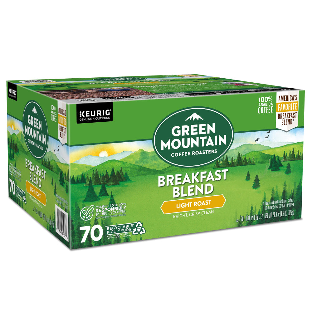 Green Mountain Coffee Roasters Keurig Single-Serve K-Cup Pods, Breakfast Blend, Light Roast, Pack Of 70 Pods