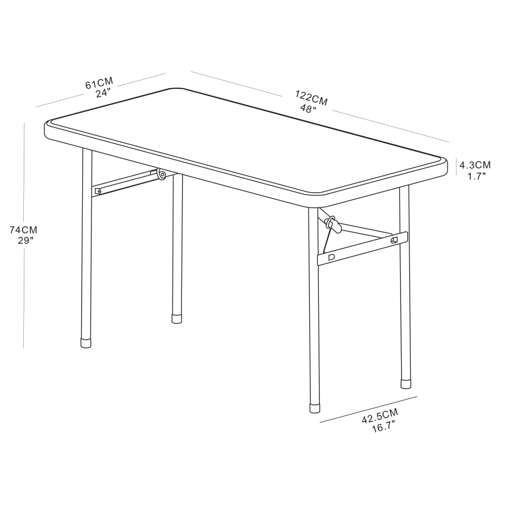 Realspace Molded Plastic Top Folding Table, 29inH x 48inW x 24inD, Platinum