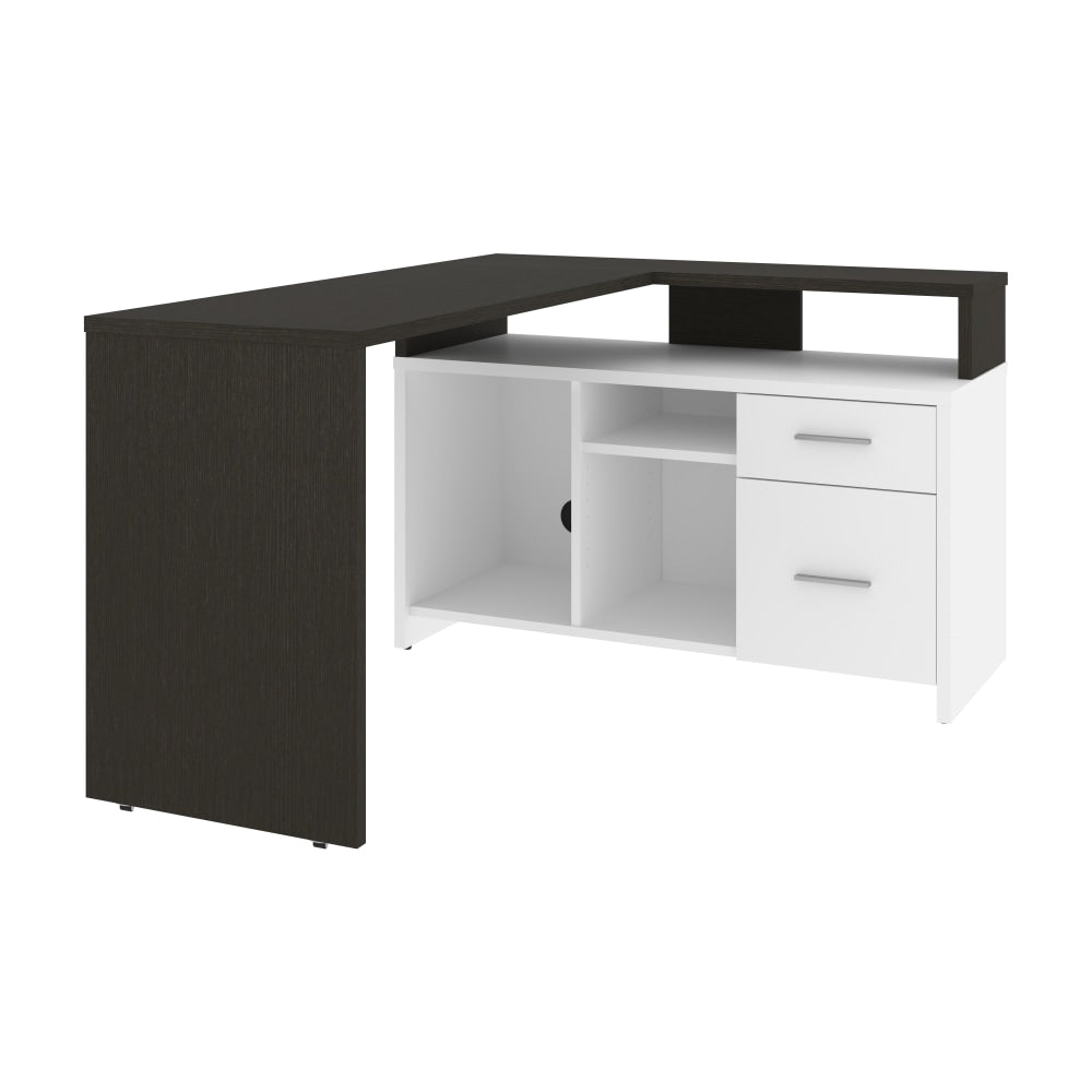 Bestar Equinox 57inW L-Shaped Corner Desk, White/Deep Gray