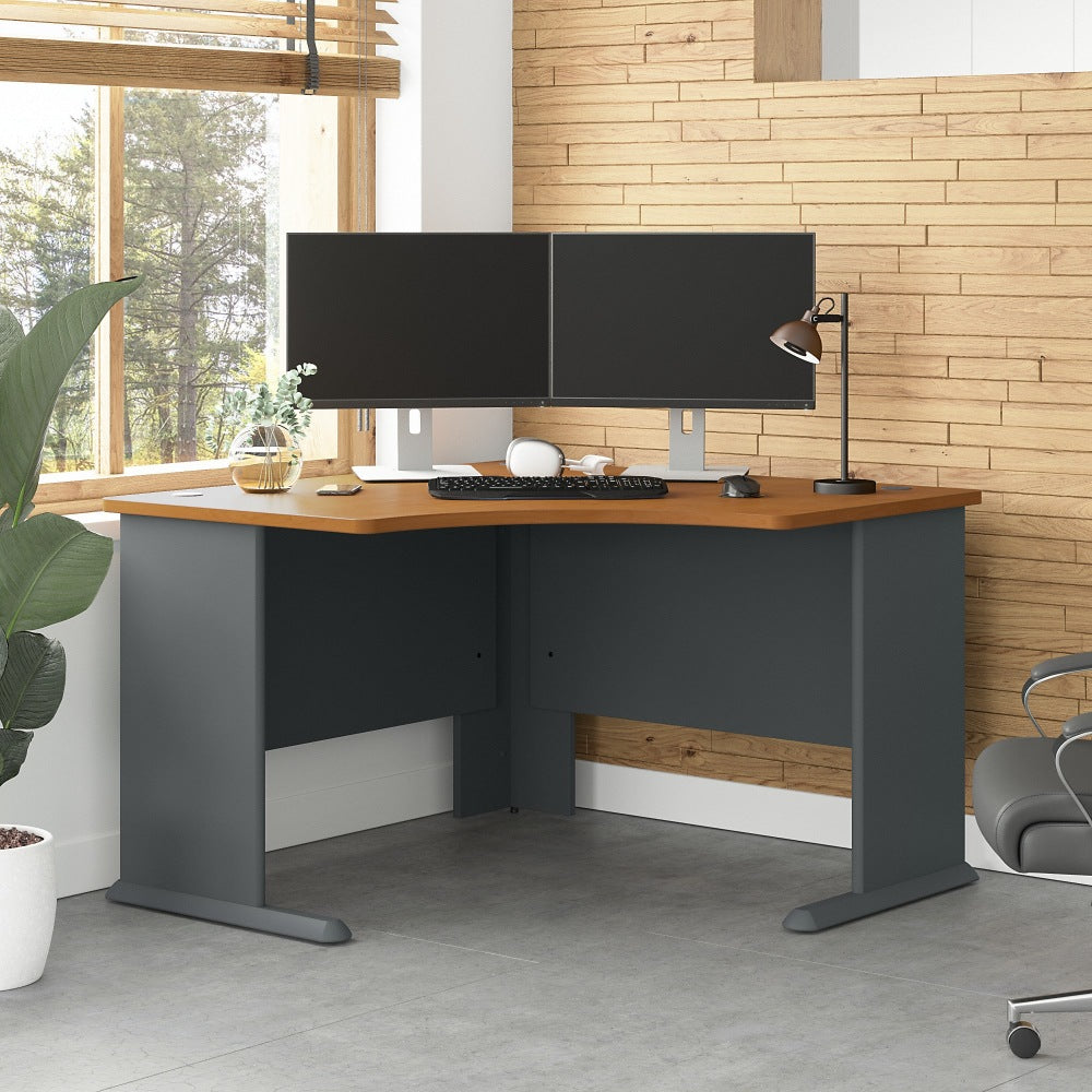 Bush Business Furniture Office Advantage 48inW Corner Desk, Natural Cherry/Slate, Standard Delivery