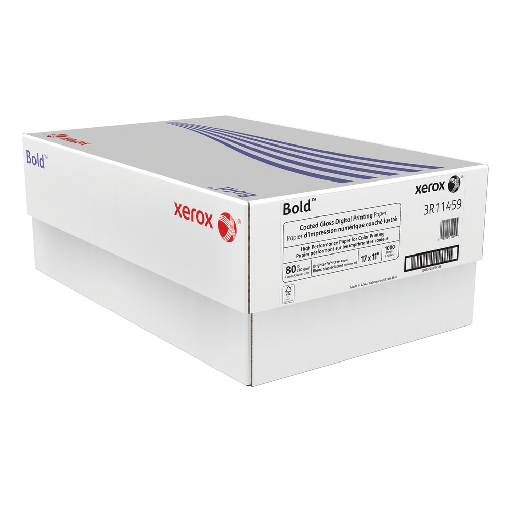 Xerox Bold Digital Coated Gloss Printing Paper, Ledger Size (11in x 17in), 94 (U.S.) Brightness, 80 Lb Cover (210 gsm), FSC Certified, 250 Sheets Per Ream, Case Of 4 Reams