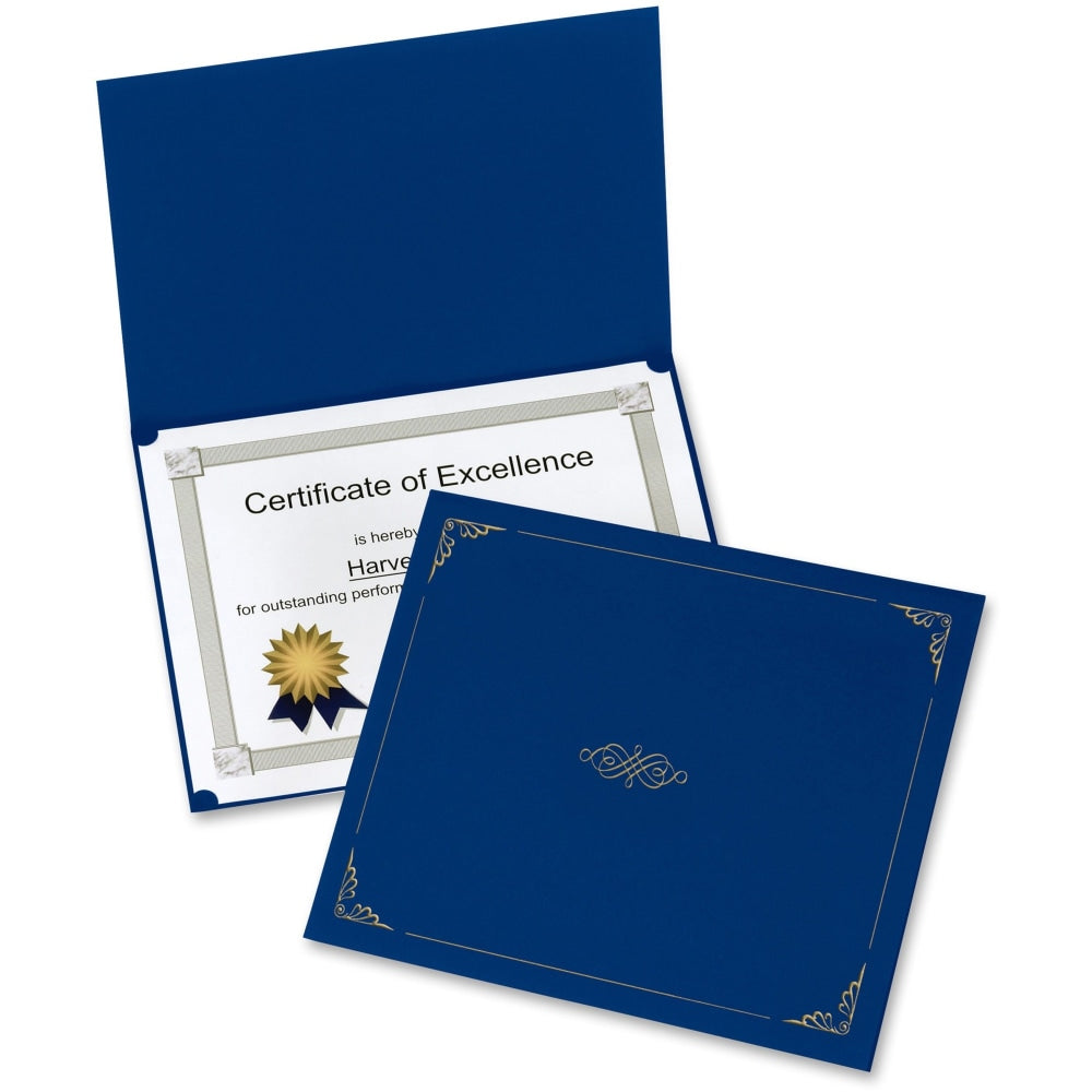 Oxford Linen-finish Certificate Holders - Letter - 8 1/2in x 11in Sheet Size - Linen - Dark Blue - 5 / Pack