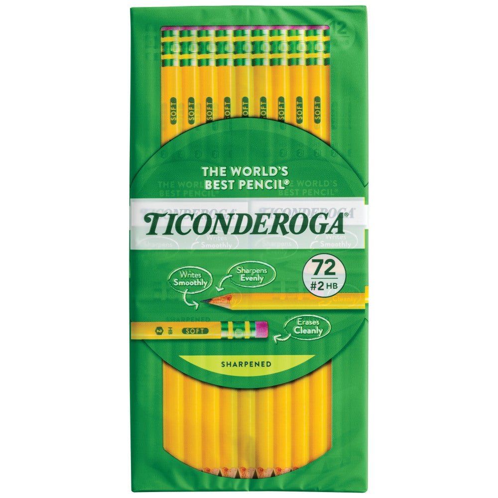 Ticonderoga #2 Pre-sharpened Pencils, 0.7 mm, Yellow, Pack Of 72 Pencils