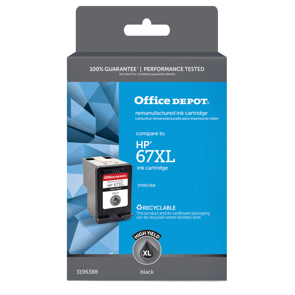 Office Depot Remanufactured Black High-Yield Ink Cartridge Replacement For HP 67XL