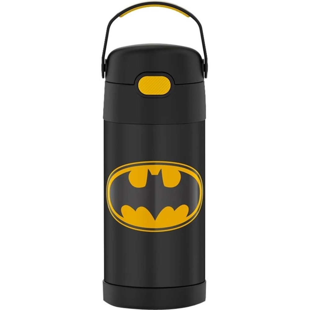 Thermos FUNtainer Water Bottle 12oz Batman - 12 fl oz - Yellow, Black - Stainless Steel, Silicone