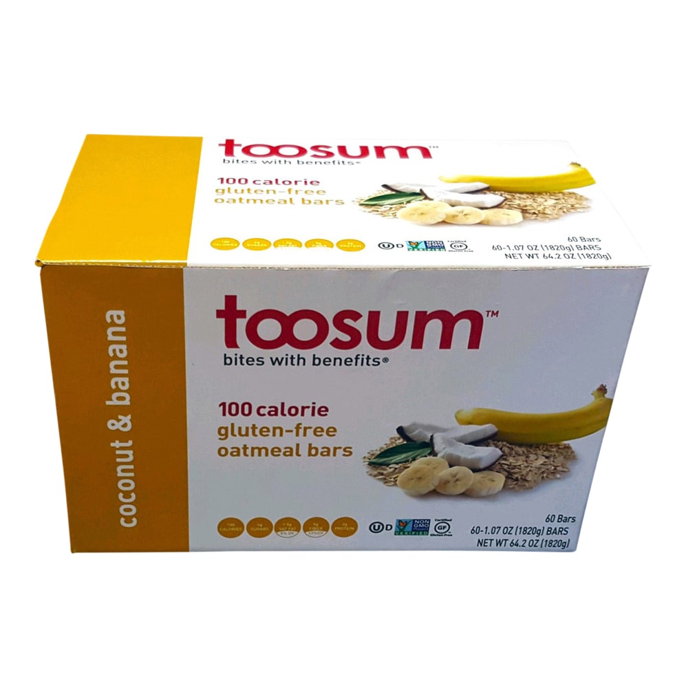 Toosum Healthy Foods Oatmeal Bars, Coconut and Banana, 1.07 Oz, Pack Of 120 Bars