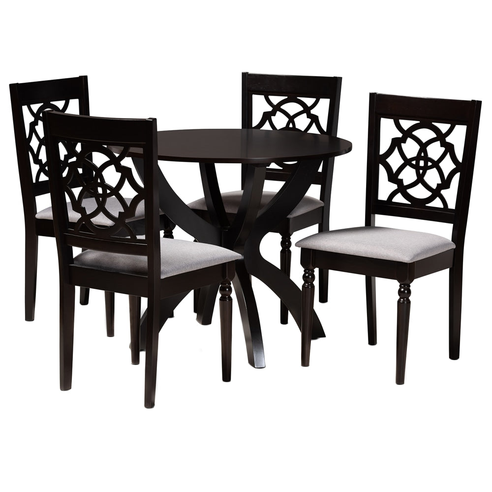 Baxton Studio Tonia Dining Set, 29-15/16inH x 35-7/16inW x 35-7/16inD, Gray/Dark Brown