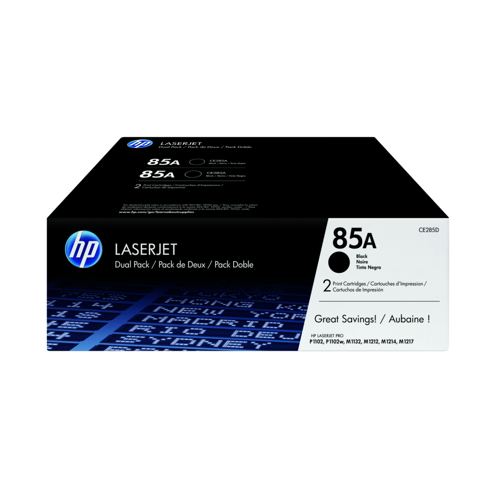 HP 85A Black Toner Cartridges, Pack Of 2, CE285D