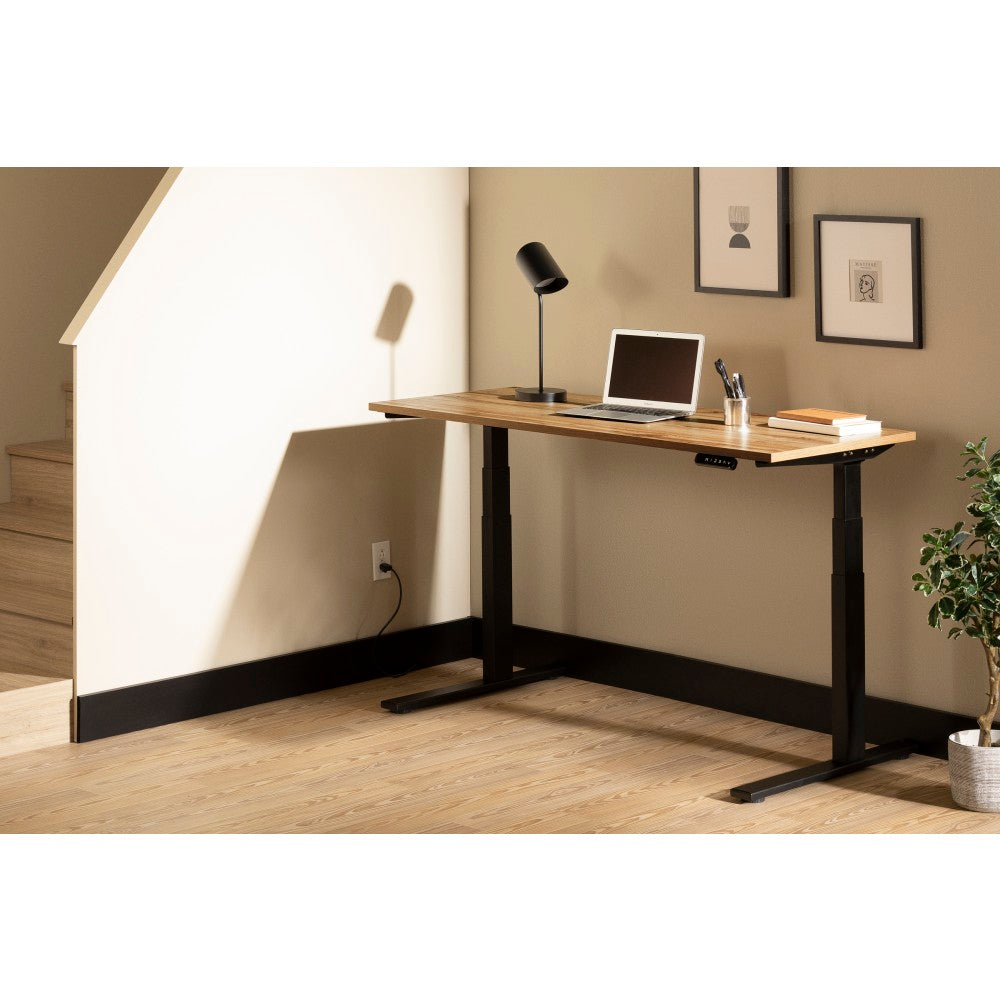 South Shore Ezra Electric Adjustable-Height Standing Desk, 48-3/4inH x 59-1/2inW x 27-1/2inD, Nordik Oak/Matte Black