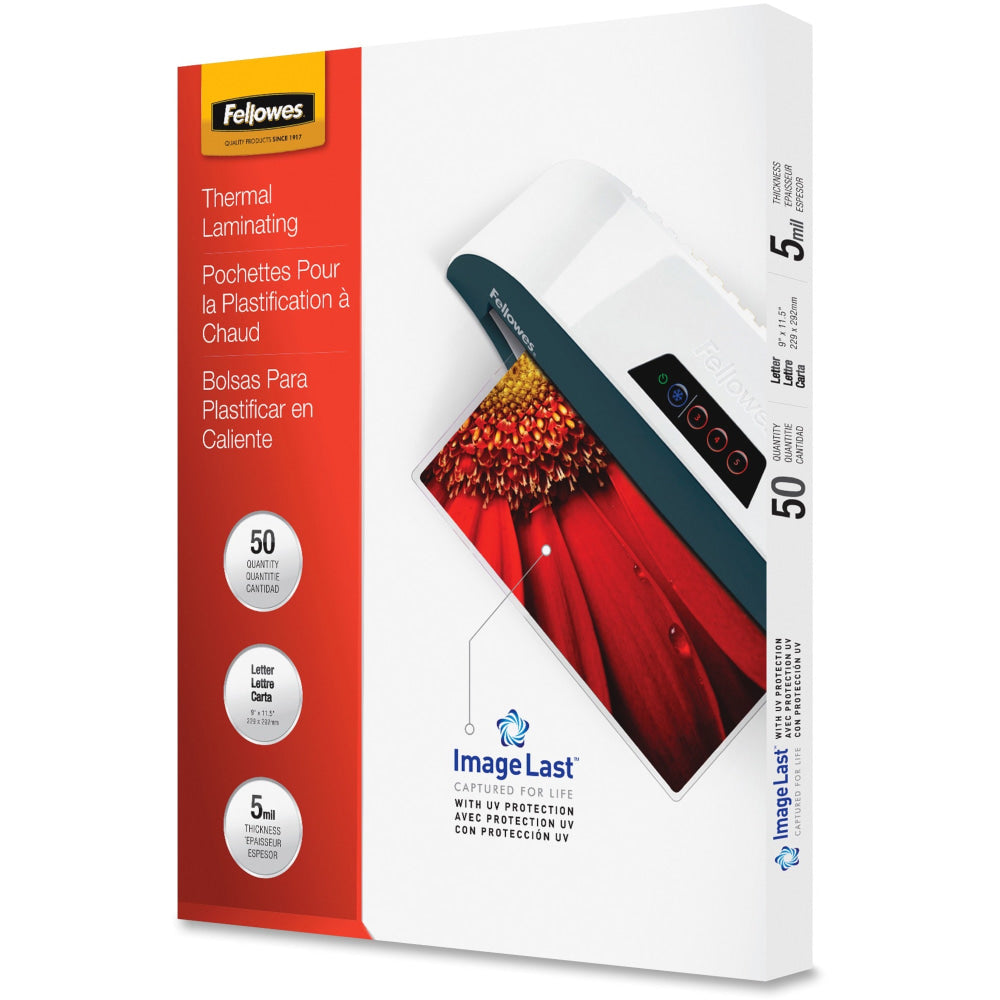 Fellowes Laminating Pouches, Type G, Glossy, 9in x 11.50in, 5 mil Thick, Clear, Box Of 50