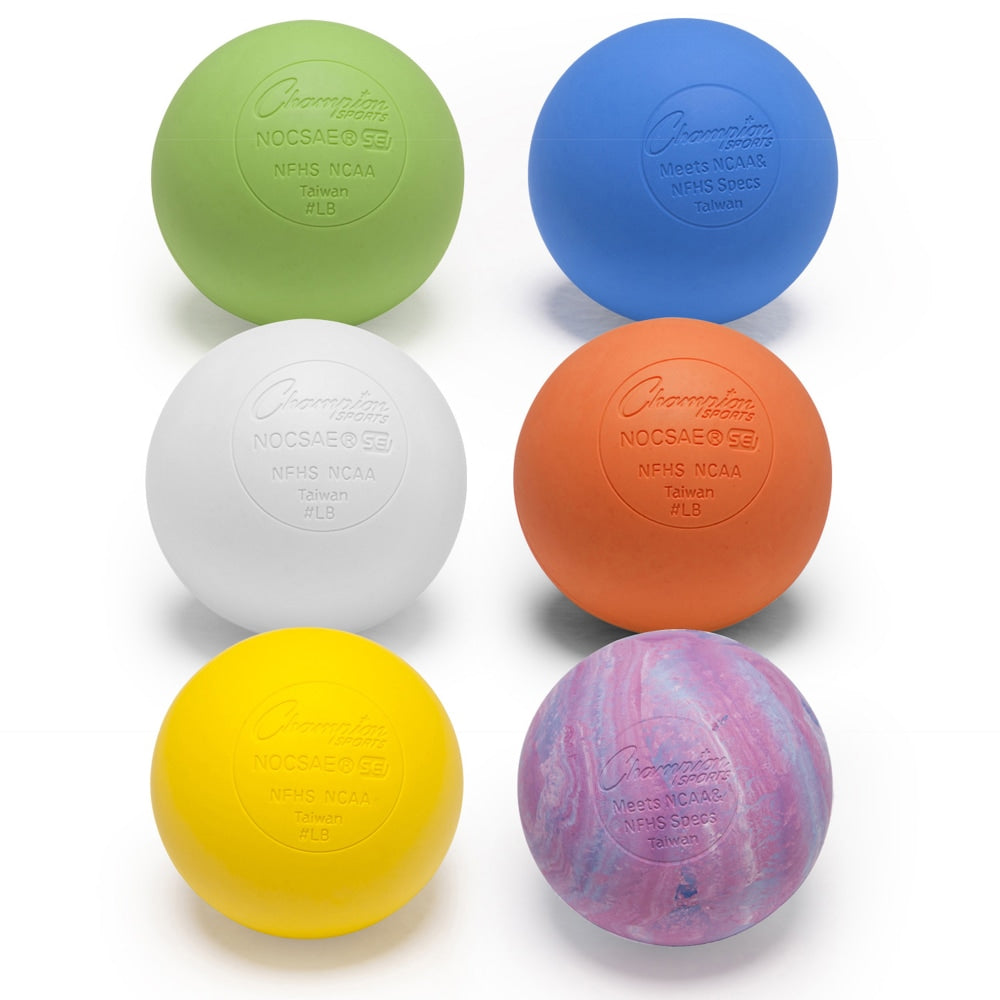 Champion Sports Official Lacrosse Ball Set, 2-1/2in, Assorted Colors, Set Of 6 Balls