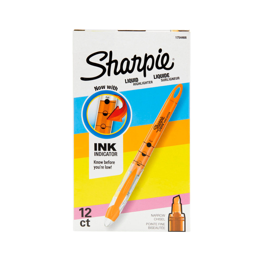 Sharpie Liquid Highlighters, Chisel Tip, Fluorescent Orange, Box of 12